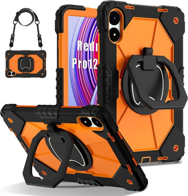 Kinderhülle für Xiaomi Poco Pad 12.1 und Redmi Pad Pro in Orange mit Tragegriff und Schultergurt - Bild 1