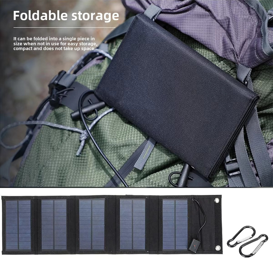 EESBAO Faltbares Solarladegerät Wasserdichtes USB-Solarpanel für Outdoor-Camping in Schwarz - Bild 3