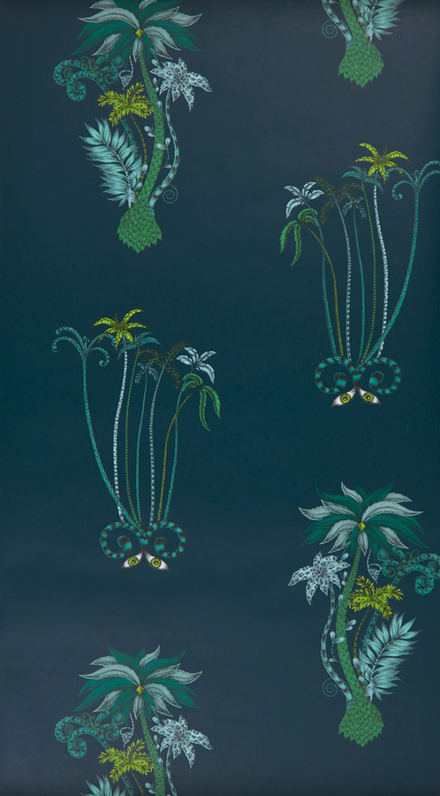 Clarke & Clarke Tapete Jungle Palms in Navy mit botanischem Floral-Design, Blau und Grün, Vlies-Tapete - Bild 1