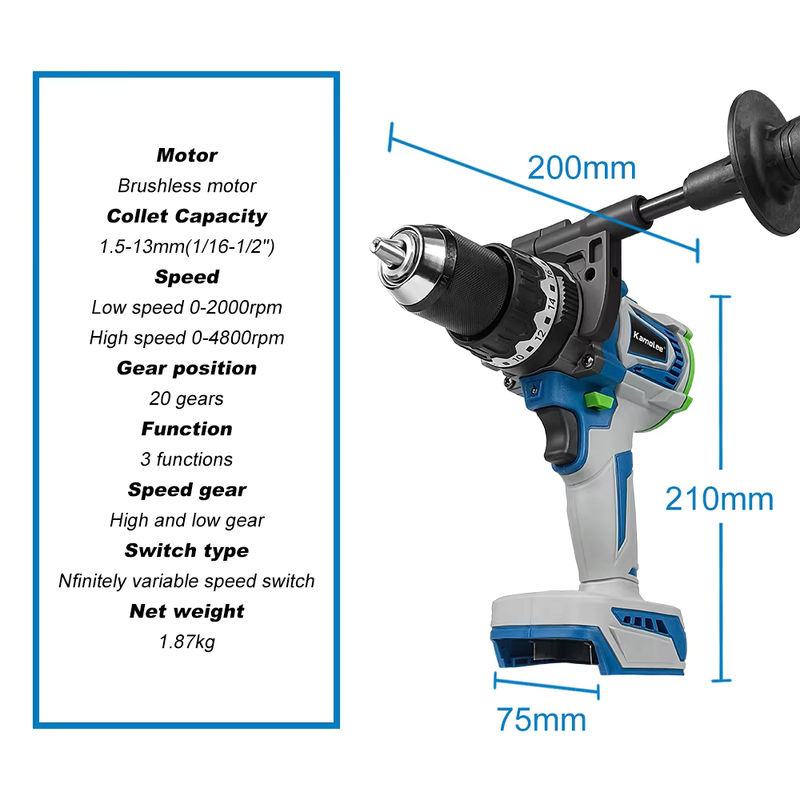 Kamolee Bürstlose Akku-Schlagbohrmaschine und Akkuschrauber mit 13 mm Bohrfutter, kompatibel mit Makita 18V LXT Akkus - Bild 3