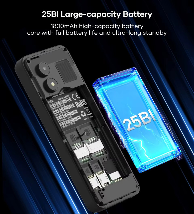 UNIWA MS001 2G-Handy mit 1,77 Zoll Display, 4 SIM-Karten und 4-fach Standby in Schwarz mit Carbonfaser-Stil und Typ-C-Ladung - Bild 6