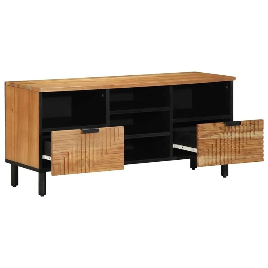 vidaXL TV-Einheit aus Massivholz Akazie in Schwarz und Braun, B/T/H: 100 x 33,5 x 46 cm - Bild 2