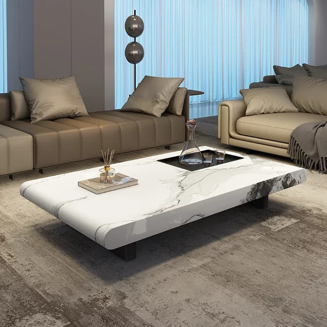 ANGDUO Couchtisch Modern mit Marmorplatte in Weiß, Rechteckig, B/T/H: 120 x 60 x 35 cm - Bild 1