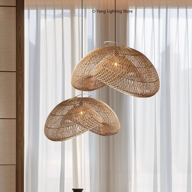 JIANKEXING Pendelleuchte aus Rattan im japanischen Wabi-Sabi-Stil, braun, Zen-Design für Küche und Restaurant - Bild 1