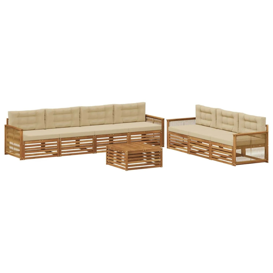 vidaXL Outdoor-Sofagarnitur aus Akazienholz mit 8-teiligem Set in Natur und Beige inklusive wetterfester Kissen - Bild 2