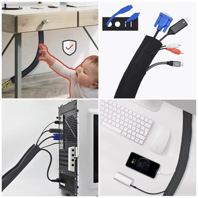 Kabelorganizer mit Reißverschluss in Schwarz zur Kabelverwaltung für TV und Computer als isolierte Schutzhülle für dein Büro - Bild 5