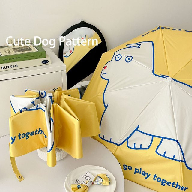 Outdoor-Reiseschirm mit Hundedruck in Gelb mit UV-Schutz - Bild 1