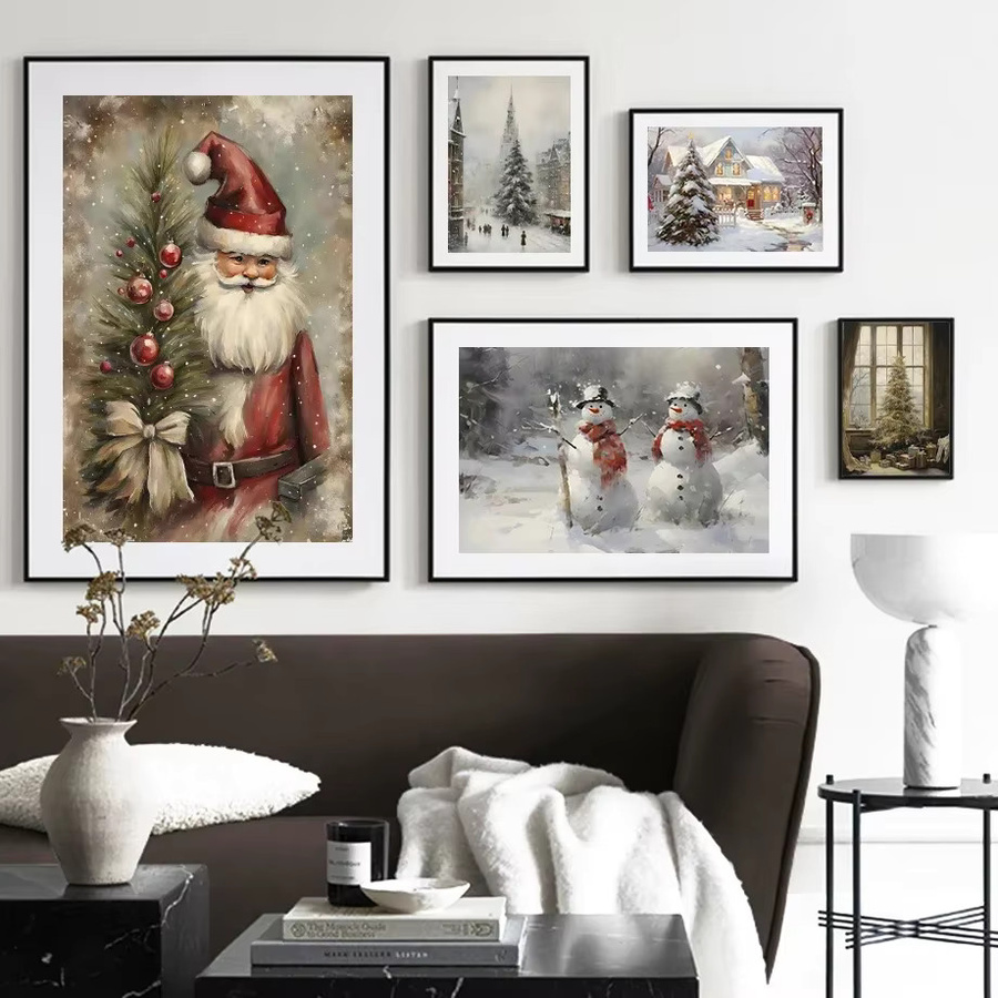 Potdemiel Minimalistische Leinwand Nordic Poster mit Weihnachtsmann und Weihnachtsbaum als Aquarell Illustration in Mehrfarbig - Bild 2