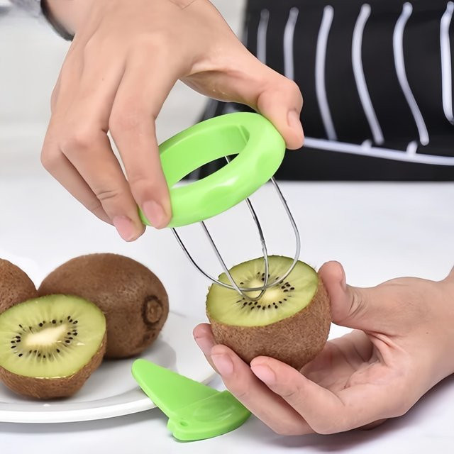 Multifunktionaler Edelstahl Obstschäler in Grün für Kiwi und Drachenfrucht - Bild 1