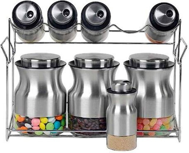 SCHÄFER 9-teiliges Gewürzregal mit Ständer in Silber aus Edelstahl und Glas, 2-stöckig und freistehend - Bild 1