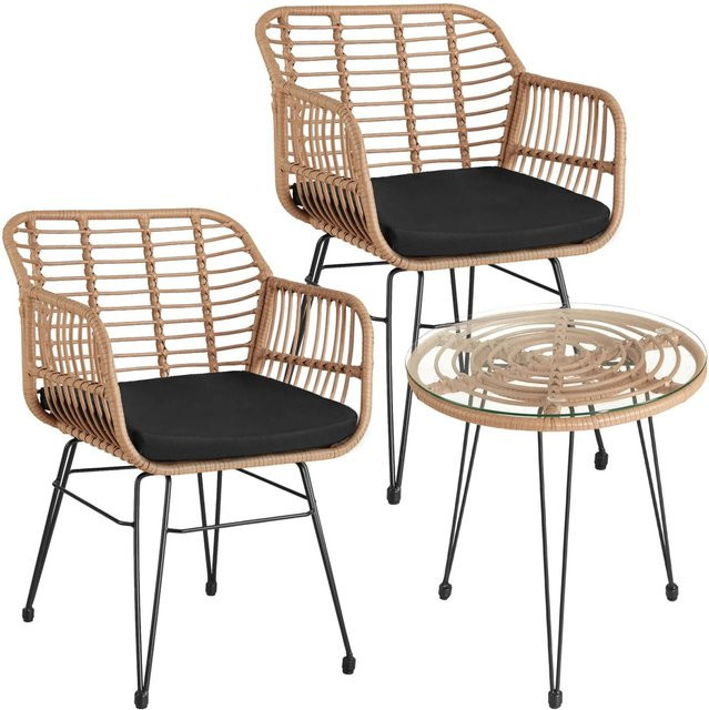 tectake Rattan Sitzgruppe Molfetta für 2 Personen in Natur Braun, B/T/H: 64,5 x 50 x 86,5 cm - Bild 2