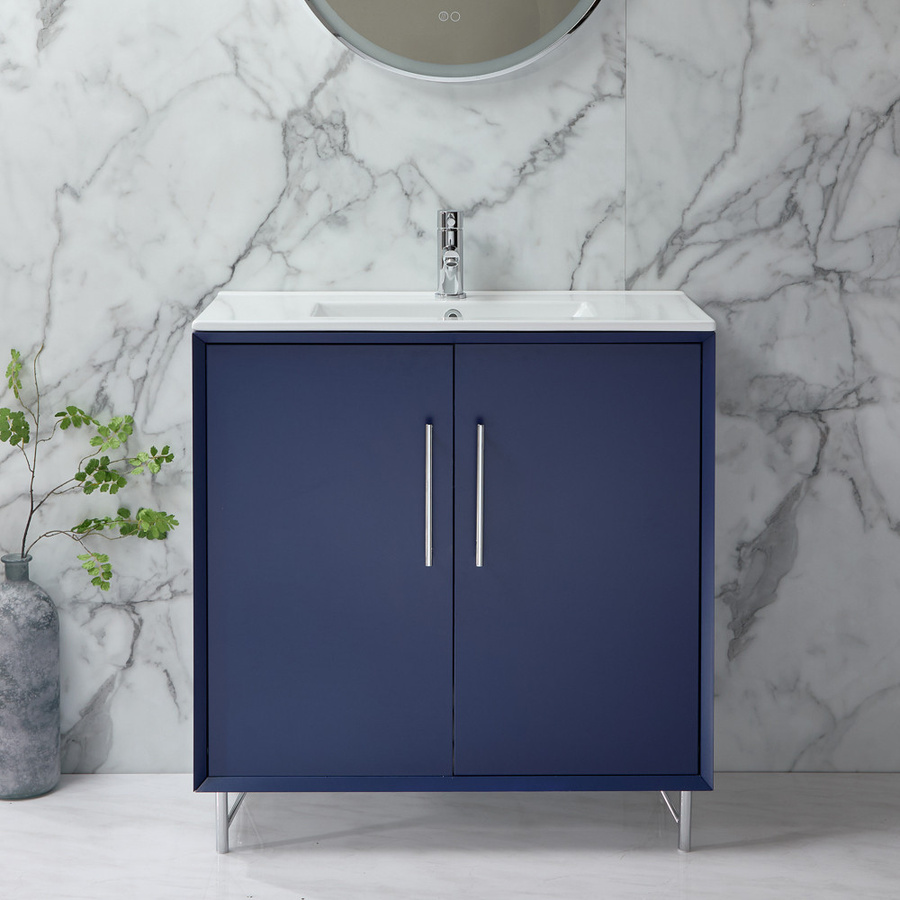 Waschtischunterschrank mit Waschbecken Hudson Reed in Navy Blau und Weiß, Breite: 81 cm - Bild 1