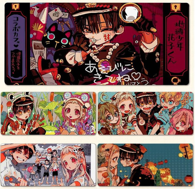 Bilibili Anime Toilet-bound Hanako-kun Gaming-Mauspad, rutschfest mit genähtem Rand, große Schreibtischunterlage für Computer und Tastatur, Multicolour - Bild 1