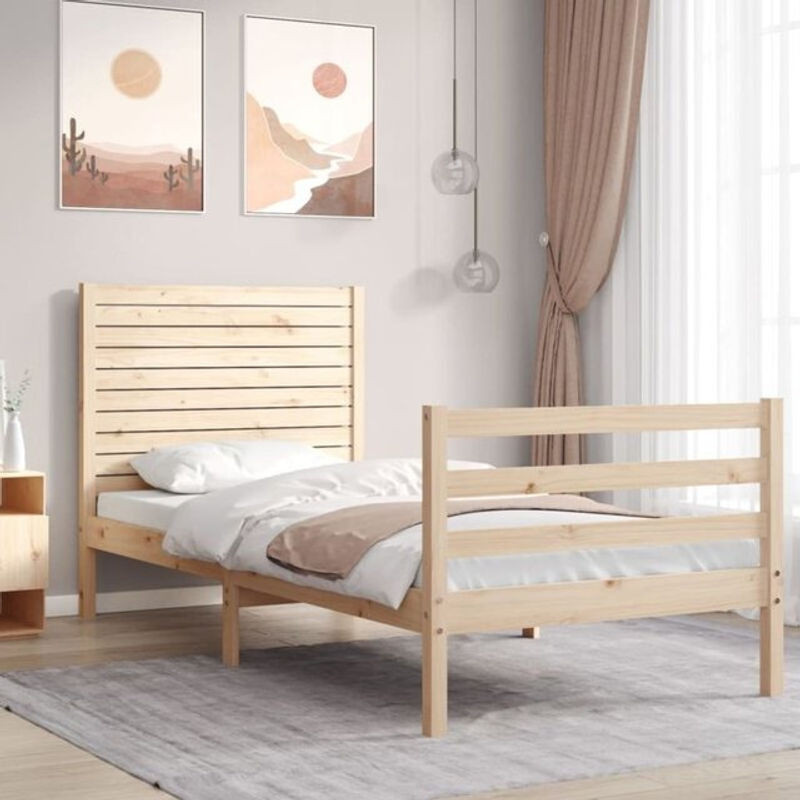 Massivholzbett aus Kiefer mit Kopfteil von Vidaxl in Braun im Landhaus- und Skandinavischen Stil, B/T/H: 190 x 100 x 80,5 cm - Bild 1
