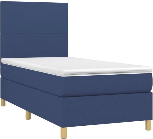 vidaXL Boxspringbett mit Matratze in Blau und Weiß, Hybrid-Design mit Taschenfederkern, Stoffbezug, B/T/H: 90 x 200 x 128 cm - Bild 1
