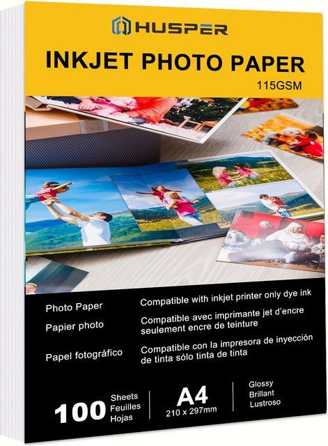 HUSPER Fotopapier A4, 100 Blatt, glänzend weiß, 115 g/m2 für Inkjet-Drucker - Bild 1