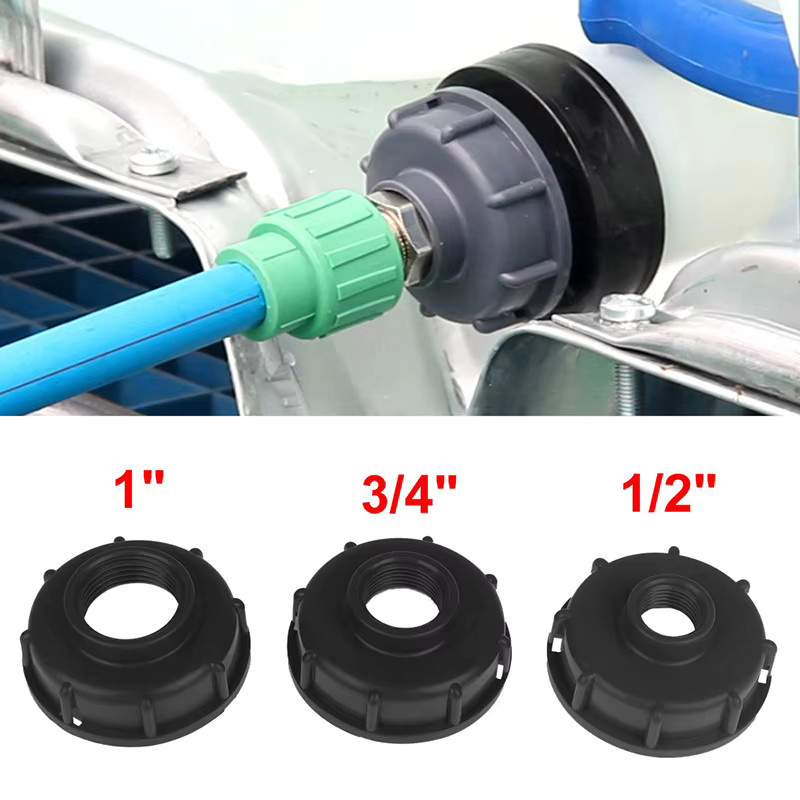 IBC-Tank Adapt S60X6 Grobgewindekappe in Schwarz mit 60 mm Innengewinde und Adapteranschluss für 1/2 Zoll, 3/4 Zoll und 1 Zoll - Bild 1