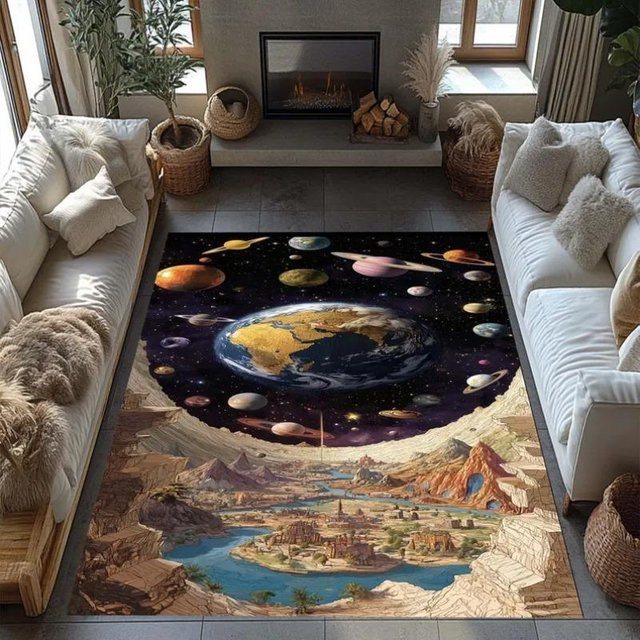 Minimalistischer Schwimmteppich Lodestar mit blauem Fischmuster, rutschfest und aus Polyester, B/T: 80 x 50 cm - Bild 1