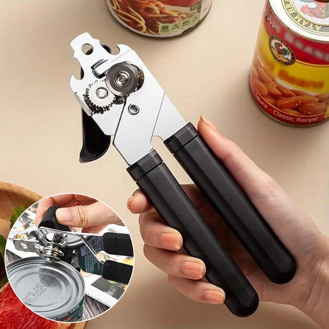 Multiyilego 3-in-1 Manueller Dosenöffner und Flaschenöffner aus Edelstahl in Schwarz - Bild 1
