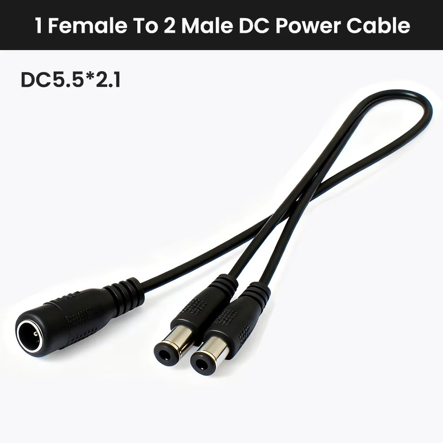 DC Power Splitter Kabel 1 Buchse auf 2 Stecker DC 5,5x2,1mm 18AWG 5 m Verlängerungskabel für LED Streifen und CCTV Kamera in Schwarz - Bild 2