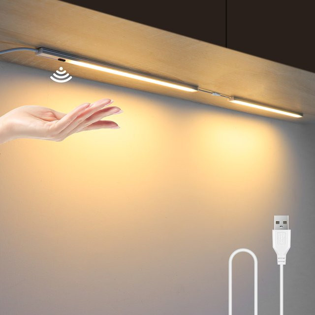 Lcamaw LED Bar Lampe für Unterschränke mit Hand-Wisch-Sensor, USB-Anschluss, Warmweiß, Weiß, Breite: 30 cm - Bild 1