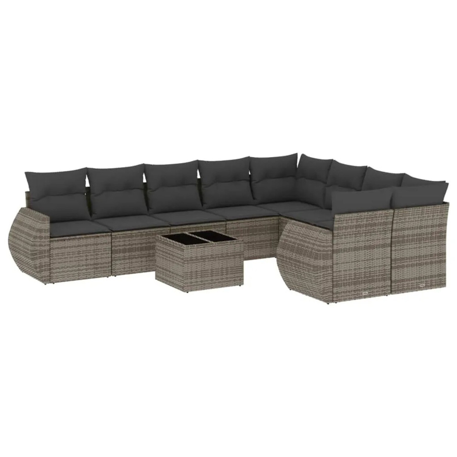 vidaXL 10-tlg. Garten-Sofagarnitur aus Poly-Rattan in Grau mit Kissen und L-Form - Bild 2