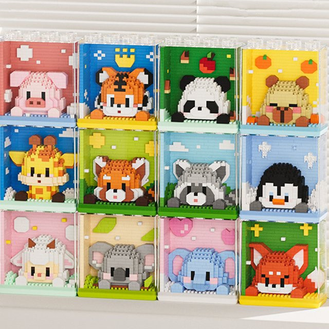 Niedliche Tiere Panda Giraffe Tiger Fuchs Meerschweinchen Lamm Koala Pinguin, Bausteine Set, Mädchen - Bild 1