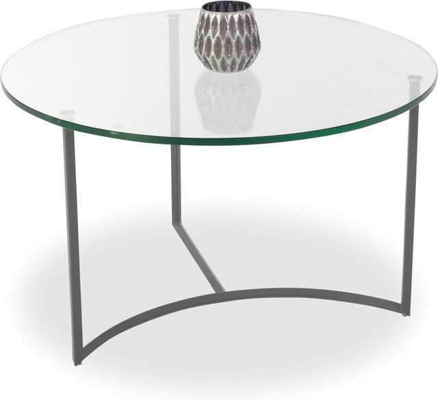Couchtisch MOON von HASSE in Grau und Transparent mit runder Glasplatte und Metallgestell, Durchmesser: 42 cm, Höhe: 42 cm - Bild 1