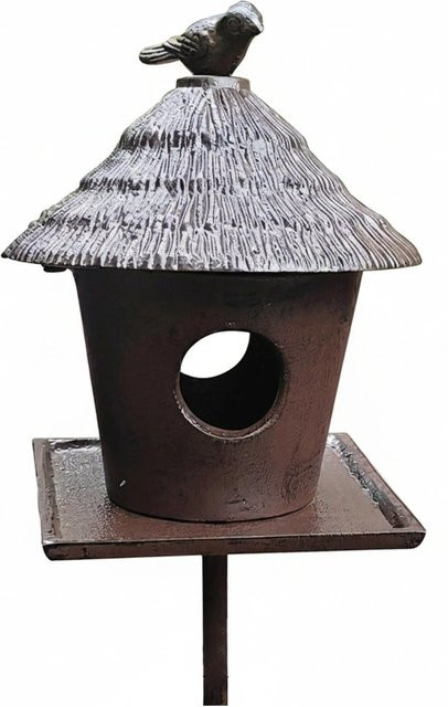 Relaxdays Vogelfutterhaus aus Gusseisen in Braun, freistehend und witterungsbeständig mit Ständer, B/T/H: 15,5 x 15,5 x 110 cm - Bild 1