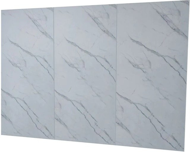 Duschparadies Duschrückwand Wandverkleidung in Marmormuster, 3 Stück Aluverbundplatten als Fliesenersatz, B: 250 cm, H: 210 cm, Dicke: 3 mm, blau-weiß glänzend - Bild 1