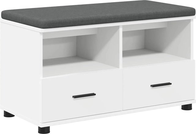 vidaXL Flurbank mit Kissen und Schubladen in Weiß, B/T/H: 80 x 38 x 46 cm - Bild 1