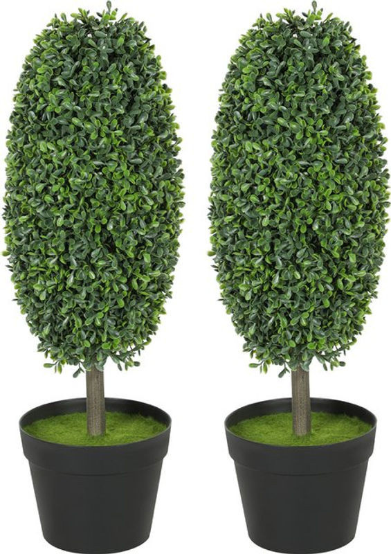 HOMCOM 2er-Set Künstlicher Buchsbaum in Olivenform, Grün, Höhe: 60 cm - Bild 1