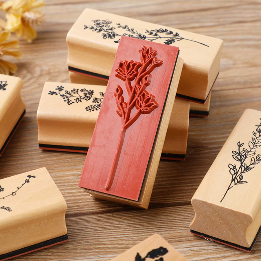 8er Set Holzstempel mit Pflanzen- und Blumenmotiven in Mehrfarben für DIY Scrapbooking, Alben und Grußkarten - Bild 4