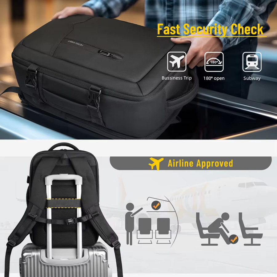 HK Reise-Boarding-Rucksack als multifunktionale 17-Zoll-Laptoptasche in Schwarz - Bild 2