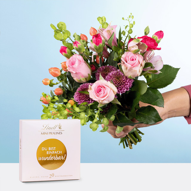 BLUME2000 Glücksbote mit Lindt Pralinés Du bist Wunderbar Bouquet - Bild 1
