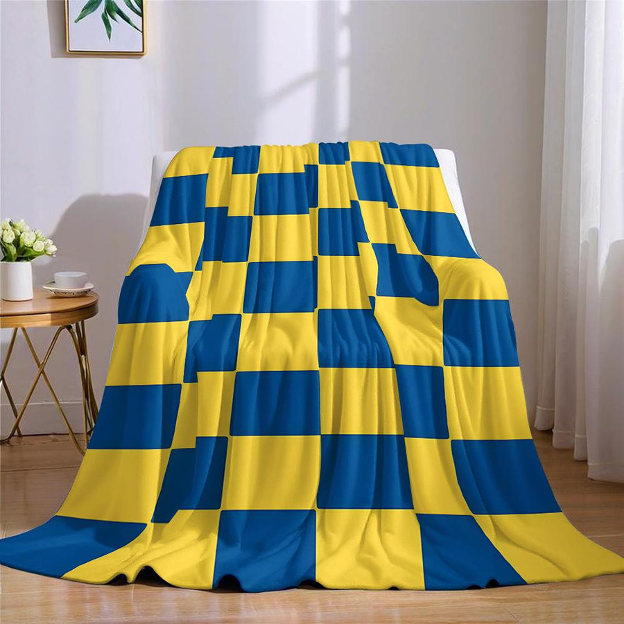 JMG Household Supplies Flanelldecke Kariert in Blau und Gelb, Weich und Warm, B/H: 70 x 100 cm - Bild 4