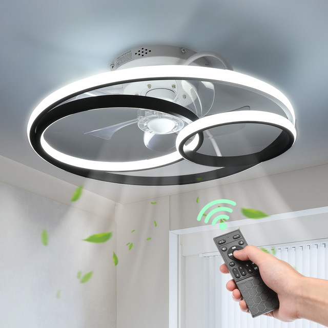 Oyajia Deckenventilator mit LED-Licht in Weiß, dimmbar mit Fernbedienung, moderner Ring-Deckenventilator aus Aluminium für Wohnzimmer, Schlafzimmer und Küche - Bild 1