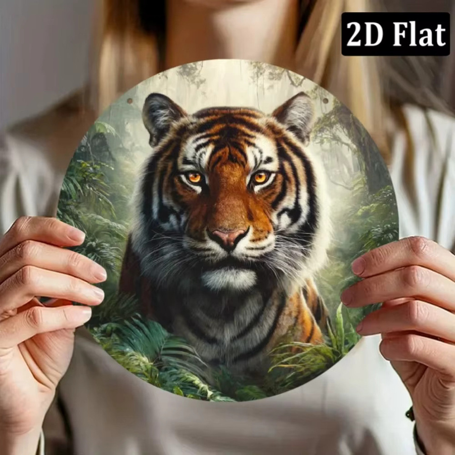 CIFBUY Tiger Willkommensschild aus Aluminium-Metall, Modernes Wanddekor mit Animal-Print für Innen und Außen, B/H: 20,32 x 20,32 cm, Mehrfarbig - Bild 4