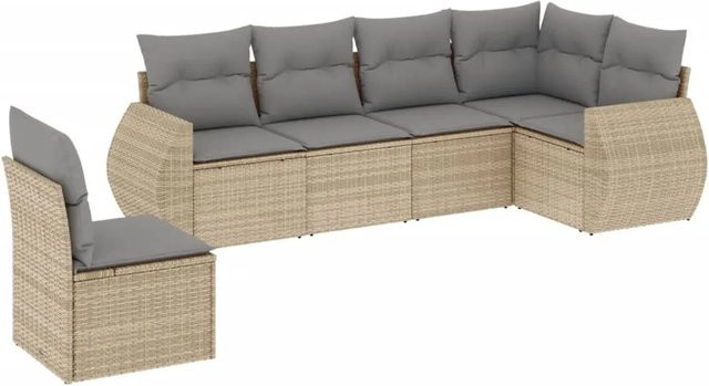 vidaXL Garten-Sofagarnitur in L-Form aus Poly-Rattan in Beige mit Sitzkissen und Rückenkissen - Bild 1