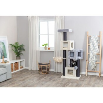 Trixie Kratzbaum Enzo mit Höhle, integriertem Spielzeug und Sisal-Elementen in Beige und Grau - Bild 2