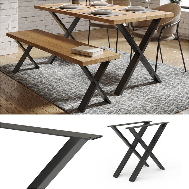 Vicco Loft Tischkufen X-Form in Schwarz, pulverbeschichtetes Metall-Tischgestell für deinen DIY-Esstisch, Höhe: 72 cm - Bild 1