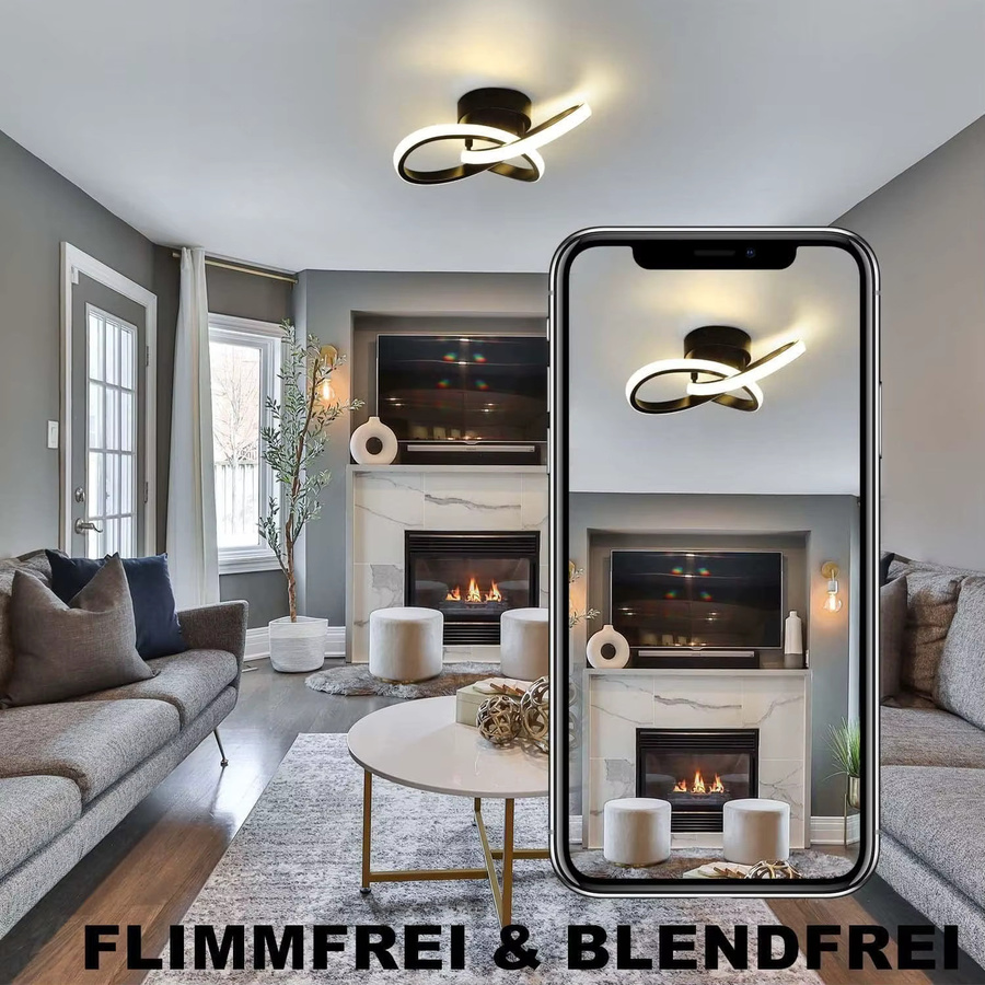 Cliheet LED-Deckenleuchte in Schwarz mit 3 Flügeln, modernes Ring-Design, warmweißes Licht 3000K, flimmerfrei und blendfrei für Wohnzimmer und Schlafzimmer - Bild 3
