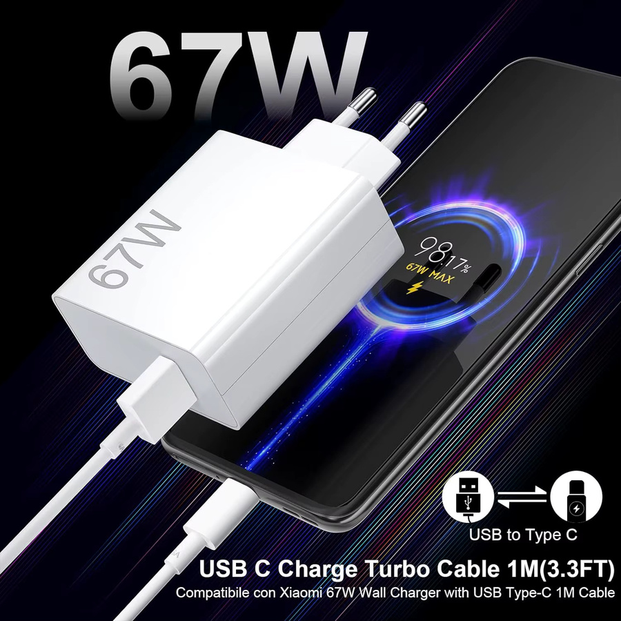 Xiaomi 67W 6A Turbo USB-C Schnellladegerät mit Typ C Kabel in Weiß - Bild 2