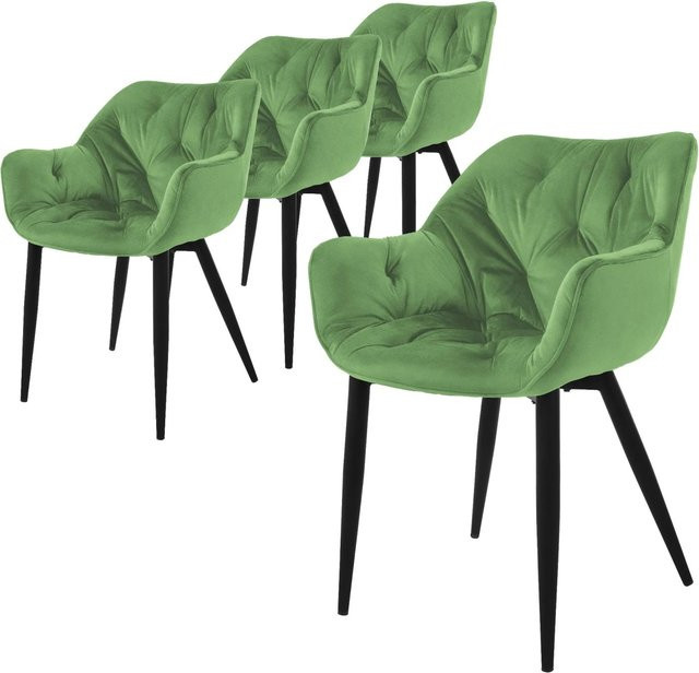ML-Design 4er Set Esszimmerstühle in Salbei Grün mit Samtpolsterung und Armlehnen - Bild 1