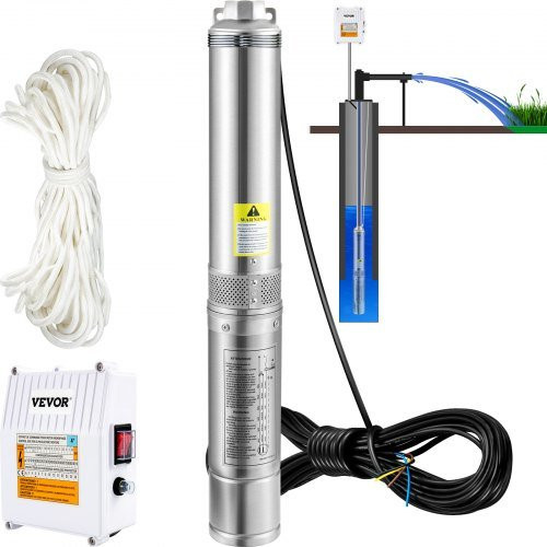 VEVOR Tiefbrunnenpumpe aus Edelstahl, 1100 W, 190 L/min, max. Förderhöhe 57 m, Farbe: Silber - Bild 1