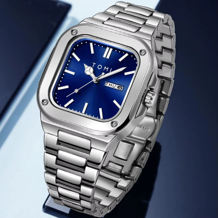 TOMI Armbanduhr, Quarz, Edelstahl, Blau, Herren, Eckig - Bild 3