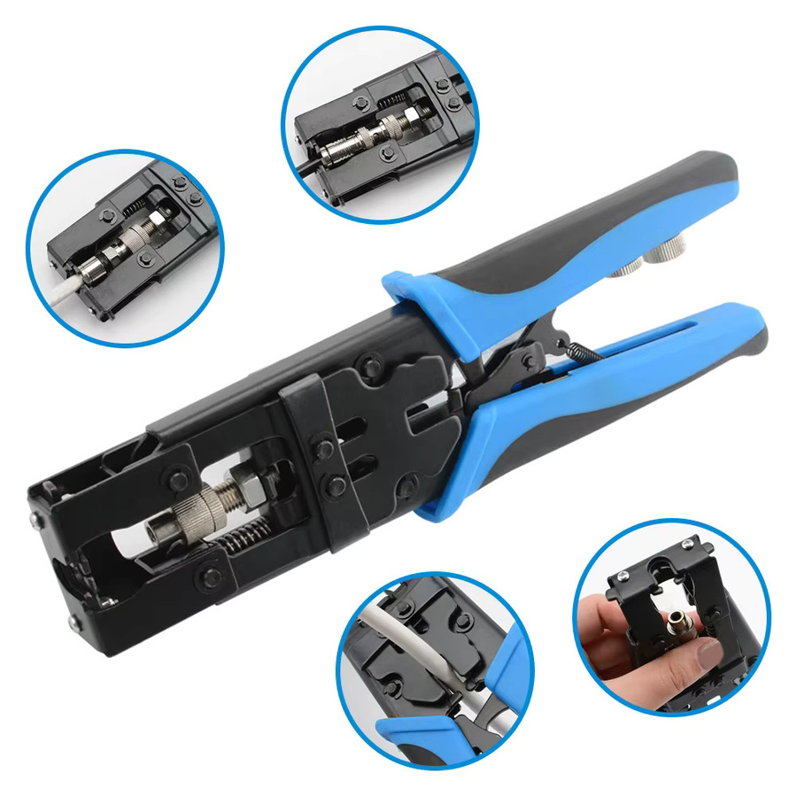 Kompressionszangen-Set für F/BNC/RCA-Stecker RG-58/59/62/6 (3C/4C/5C) mit Kabelabisolierer-Kit für CCTV-Kamera-Installationen in Blau - Bild 3