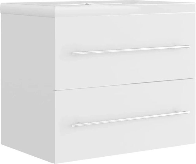 vidaXL Waschbeckenunterschrank mit Keramik-Einbaubecken in Weiß aus Holzwerkstoff B/T/H: 60,0 x 38,5 x 48,0 cm - Bild 1