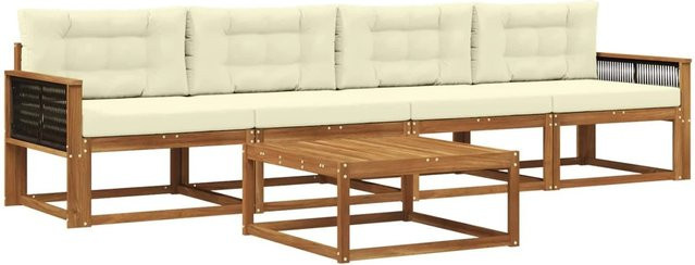 vidaXL Outdoor-Sofagarnitur aus Akazienholz mit Kissen in Braun und Beige - Bild 1