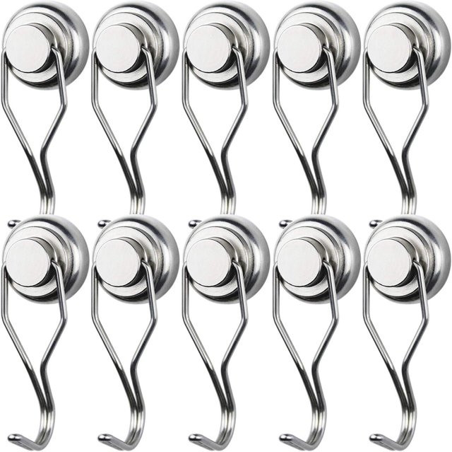 U-POLEMAG Set aus 30 magnetischen Drehhaken in Silber, inklusive 10 Heavy Duty Neodym-Magnethaken mit 13,6 kg Tragkraft für den Grill - Bild 1